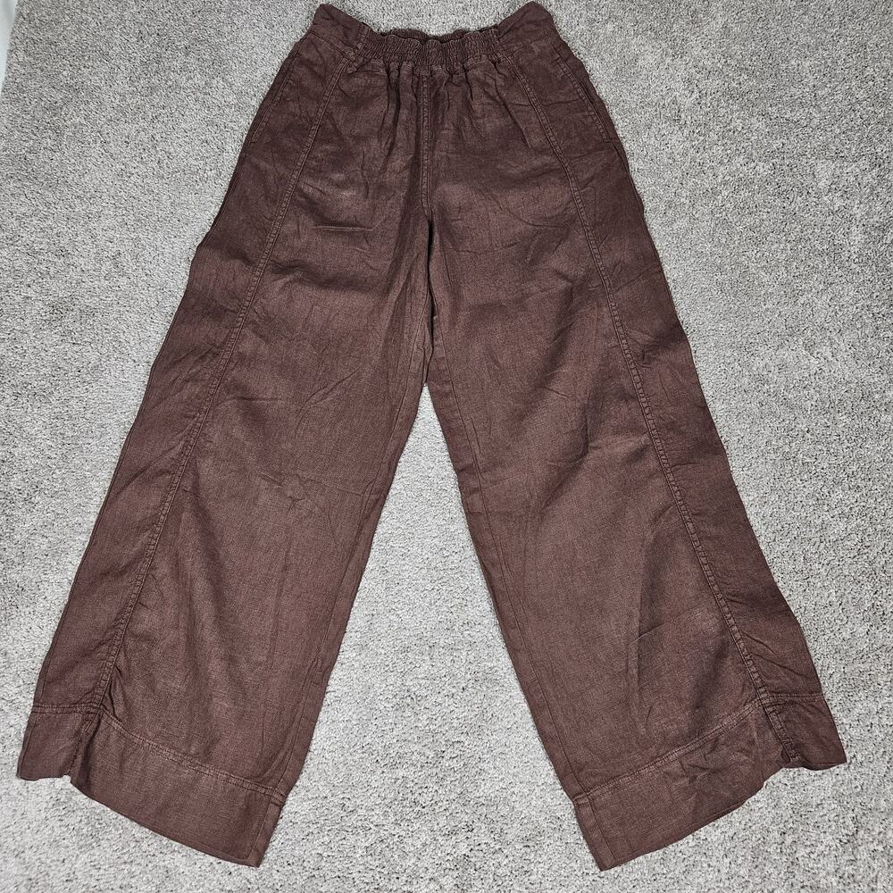 Poetry Pants Women's 6 Brown Wide Leg Linen Resortwear Coastal Beach